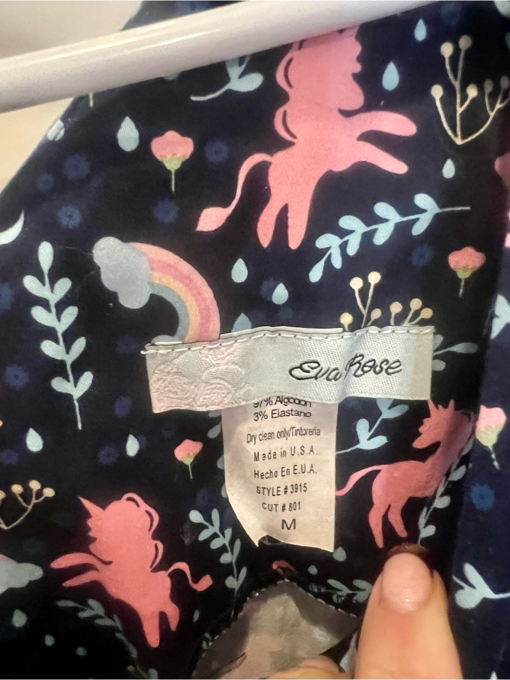 Eva Rose Women's Navy Unicorn Print Dress - Pink Accents